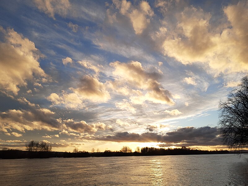 File:Sky at sunset reflected in Rhine at Eltville.jpg
