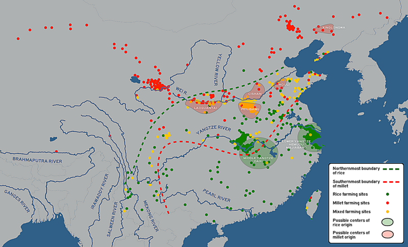 File:Spatial distribution of rice, millet and mixed farming sites with a boundary of rice and millet and possible centers of agriculture.png