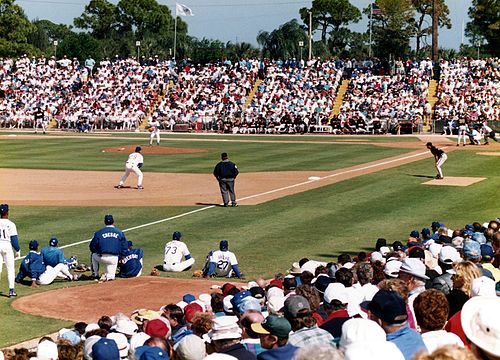 A Grapefruit League spring training game between the Dodgers and the Baltimore Orioles at Holman Stadium in 1994