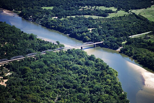 Aerial view of the State Highway No. 78 Bridge at the Red River