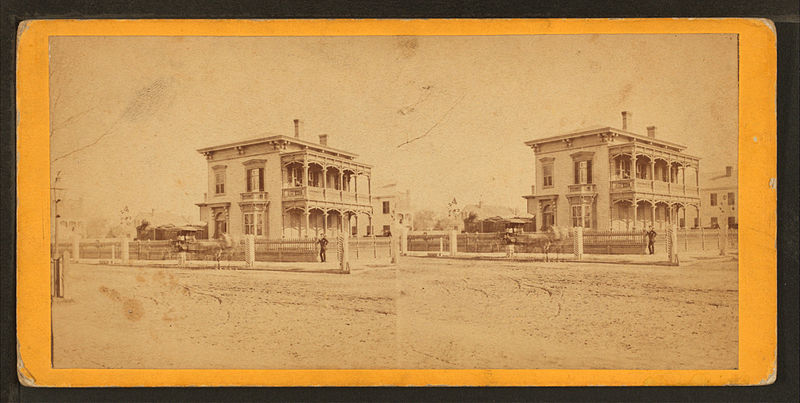 File:Street view of a home, horse and a man standing on the corner, by Blessing & Bro..jpg