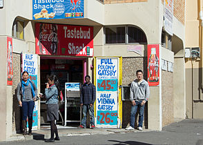 A store in Cape Town, South Africa, with signage for Gatsby sandwiches