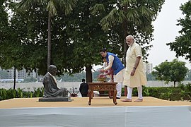 The Prime Minister, Shri Narendra Modi and the Prime Minister of Japan, Mr. Shinzo Abe at Sabarmati Ashram, in Ahmedabad, Gujarat on September 13, 2017.