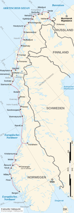 Hurtigruten: Geschichte, Passagierzahlen und Ausrichtung, Linie