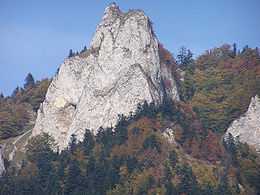 Okraglica, the highest peak with an observation deck, as seen from Płaska Skała