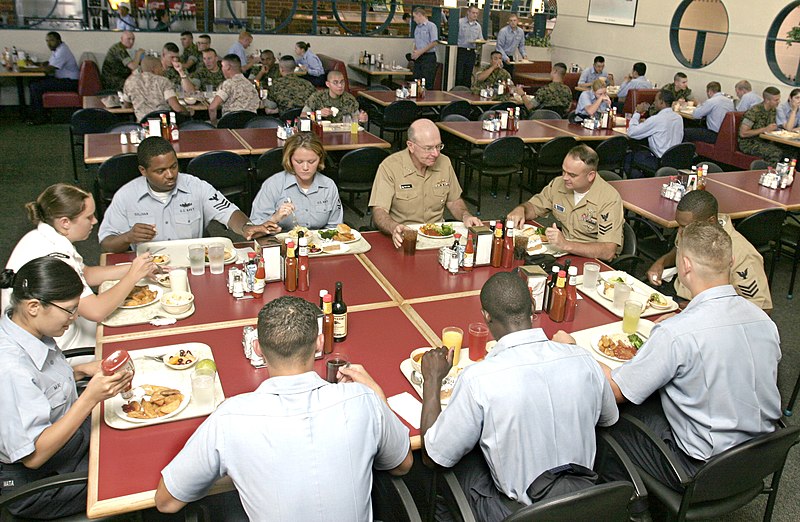 File:US Navy 050511-N-4204E-024 Chief of Naval Operations (CNO), Adm. Vern Clark, joins a group of Naval Air Station Pensacola area staff and students for lunch at the base galley.jpg
