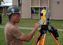 US Navy 070801-F-8678B-039 Engineering Aide 2nd Class Randy Felipe attached to Naval Mobile Construction Battalion (NMCB) 4, trains on the new Trimble 5600DX Total Station series, survey equipment.jpg