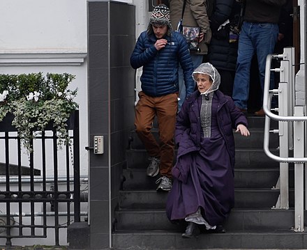 Una Stubbs pictured in costume as Mrs Hudson for the episode in February 2015