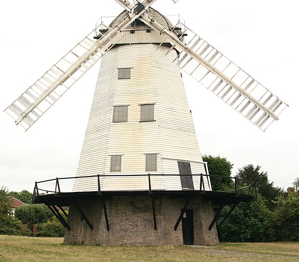 Upminster Windmill is located in a small open space called Windmill Field.