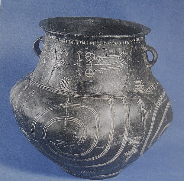 File:Urnfield culture ceramic vessel with chariot depiction, Slovakia, 14th century BC.jpg