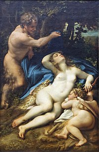 Vénus et l'Amour découverts par un satyre, Corrège (Louvre INV 42) 02.jpg