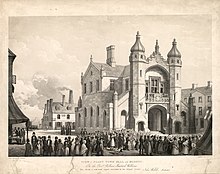 View of the current town hall shortly after it was built in 1840 View of Flint town hall and market. To the Revd. W. Maddock Williams (cropped).jpg