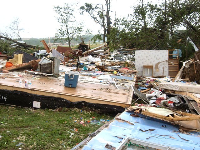 Remains of a mobile home that was destroyed by the tornado.