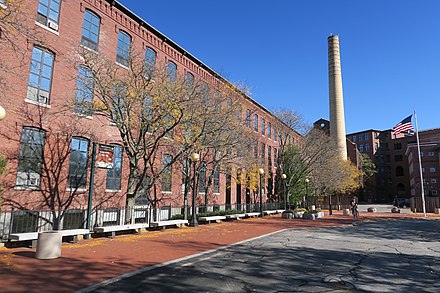Textile mills such as the one in Lowell made Massachusetts a leader in the Industrial Revolution.
