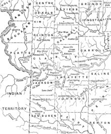 Settlements in western Missouri in 1838 War in Missouri BHoU-p121.png