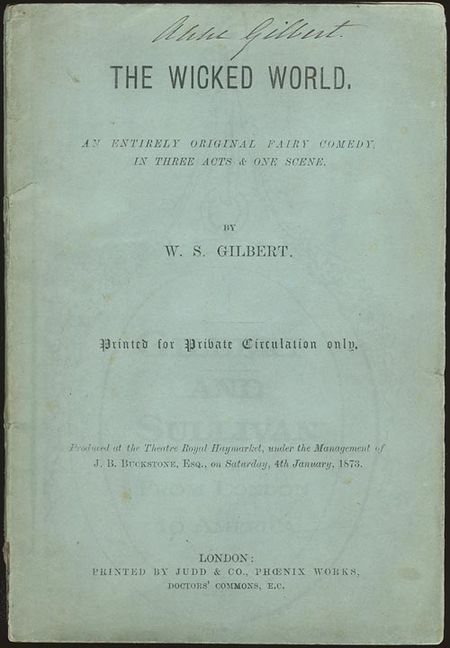 Script formerly belonging to Gilbert's mother, with her signature "Anne Gilbert" on the cover Wickedworldscript.jpg