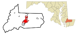 Wicomico County Maryland Incorporated and Unincorporated areas Salisbury Highlighted.svg