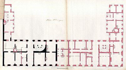 Willebrandska huset, bottenvåning, 1818 (tillbyggnaden är markerad röd).