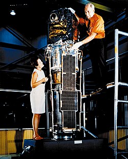 Marjorie Townsend ja Bruno Rossi NASA:n Goddard Space Flight Centerissä Uhuru satelliitin lopputestejä suorittamassa.