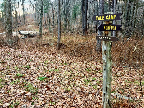 Yale Camp sign at intersection of Chattleton Road and Windrow Road Extension in Great Mountain Forest Yale Camp sign at intersection of Chattleton Road and Windrow Rd Extension in Great Mountain Forest.jpg