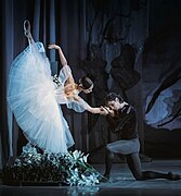 A dancer wearing a Romantic tutu in a scene from Giselle