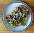 -2020-01-16 Spinich & mushrooms with grated parmesan on wholemeal toast, Trimingham.JPG