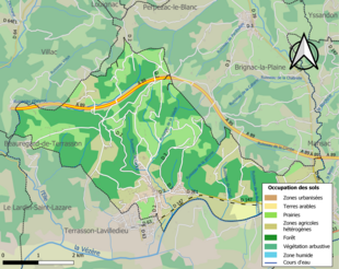 Barevná mapa znázorňující využití půdy.