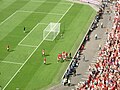 Patrice Evra celebrates with his fellow Manchester United players after scoring the first goal of the 2009 FA Community Shield at Wembley Stadium. United lead 1-0 until half-time.