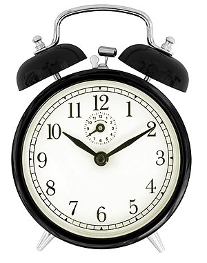 English: The face of a black windup alarm clock