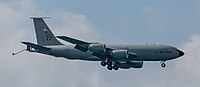 A KC-135R Stratotanker, tail number 62-3565, on final approach at Kadena Air Base in Okinawa, Japan in March 2020. It is assigned to the 909th Air Refueling Squadron at Kadena AB.