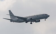 A Boeing P-8 Poseidon, tail number 168761, on final approach at Kadena Air Base in Okinawa, Japan. It is assigned to Patrol Squadron 45 (VP-45) at NAS Jacksonville, Florida, United States.