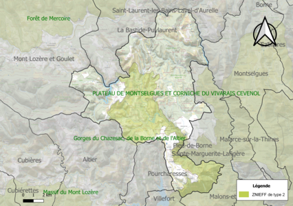 Carte de la ZNIEFF de type 2 sur la commune.