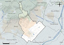 Carte en couleur présentant le réseau hydrographique de la commune