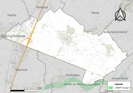 Carte de la ZNIEFF de type 1 sur la commune.