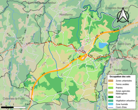 Carte des infrastructures et de l'occupation des sols de la commune en 2018 (CLC)