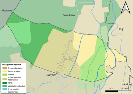 Barevná mapa znázorňující využití půdy.