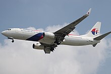 A Malaysia Airlines Boeing 737-800 on its final approach to the airport