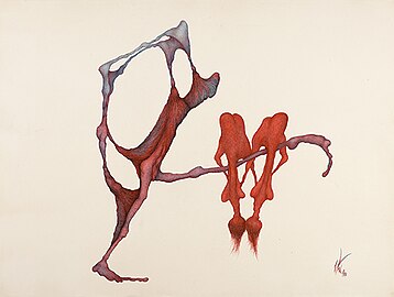Alicja Wahl, “Bliźniaczki” rysunek z cyklu autoportrety, 1973, tusz na papierze, 75 x 100 cm