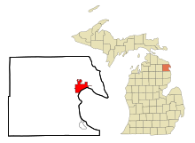 Alpena County Michigan Incorporated and Unincorporated areas Alpena Highlighted.svg
