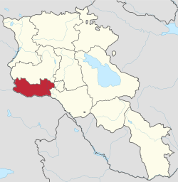Location of Armavir within Armenia