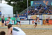 Deutsch: Beachhandball Europameisterschaften 2019 (Beach handball Euro); Tag 6: 7. Juli 2019 – Männerfinale, Dänemark-Norwegen 2:0 (25:18, 19:16) English: Beach handball Euro; Day 6: 7 July 2019 – Men's Final – Denmark-Norway 2:0 (25:18, 19:16)