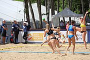 Deutsch: Beachhandball Europameisterschaften 2019 (Beach handball Euro); Tag 2: 3. Juli 2019 – Frauen, Vorrunde Gruppe D, Dänemark-Russland 2:0 (21:16, 18:12) English: Beach handball Euro; Day 2: 3 July 2019 – Women Preliminary Round Group D – Denmark-Russia 2:0 (21:16, 18:12)