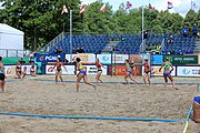 Deutsch: Beachhandball Europameisterschaften 2019 (Beach handball Euro); Tag 2: 3. Juli 2019 – Frauen, Vorrunde Gruppe D, Ukraine-Deutschland 2:0 (23:22, 32:24) English: Beach handball Euro; Day 2: 3 July 2019 – Women Preliminary Round Group D – Ukraine-Germany 2:0 (23:22, 32:24)