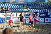 Deutsch: Beachhandball Europameisterschaften 2019 (Beach handball Euro); Tag 4: 5. Juli 2019 – Männer, Viertelfinale, Russland-Polen 2:0 (30:22, 19:18) English: Beach handball Euro; Day 4: 5 July 2019 – Quarter Final Men – Russia-Poland 2:0 (30:22, 19:18)