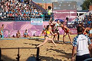 Deutsch: Beachhandball bei den Olympischen Jugendspielen 2018 in Buenos Aires; Tag 7, 13. Oktober 2018; Mädchen, Finale Argentinien-Croatien 2:0 English: Beach handball at the 2018 Summer Youth Olympics in Buenos Aires at 13 October 2018 – Girls Gold Medal Match – Argentina-Croatia 2:0 Español: Handball de playa en los Juegos Olimpicos de la Juventud Buenos Aires 2018 en 13 de octubre de 2018 – Partido por la medalla de oro femenino - Argentina-Croacia 2:0