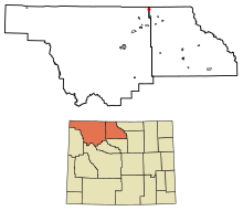 Big Horn County Wyoming Zonele încorporate și necorporate Frannie Evidențiat 5629825.svg