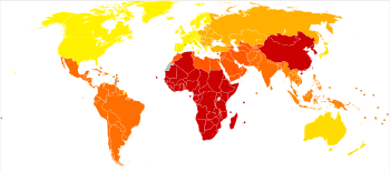 Age-standardised disability-adjusted life year (DALY) rates from Bipolar disorder by country (per 100,000 inhabitants).