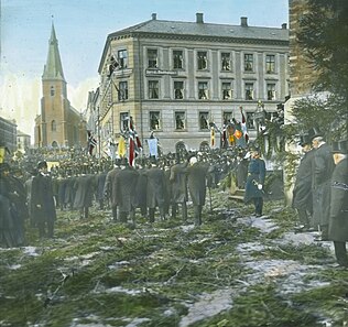 Bjørnstjerne Bjørnsons begravelse i Oslo 1910 Håndkoloreret dias:  Wilse/DEXTRA Photo