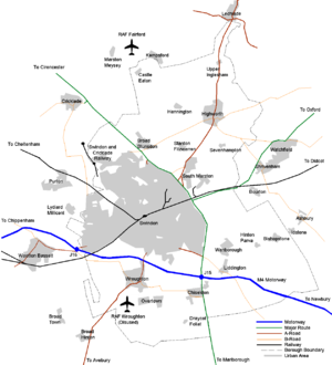 Transport routes in the Borough of Swindon Borough of swindon - main transport routes.png