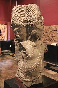 Brahma statue made of basalt and found in Elephanta Caves (6th century CE).